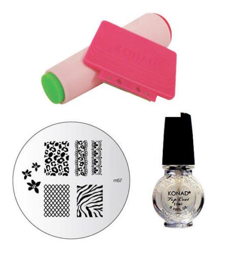 Konad Nail Art Image PlateM57 Zebra+Top Coat+2Way Stamp  