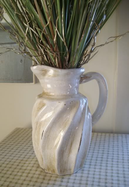 French Country Cottage Chic WHITE POTTERY PITCHER SEA GRASS Vase 
