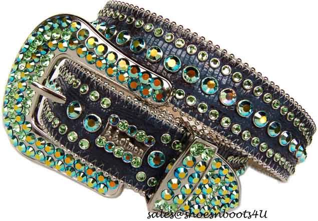   PERIDOT AB SWAROVSKI CRYSTAL WESTERN SILVER BUCKLE BELT BB $350  