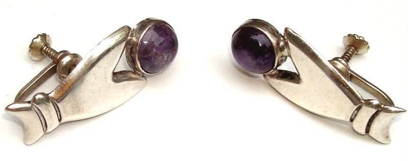 Early Taxco MEXICO Amethyst Earrings Signed BETO  