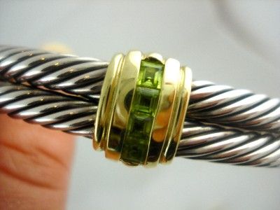   DOUBLE CABLE STERLING SILVER 14K GOLD PERIDOT PRINCESS BRACELET  