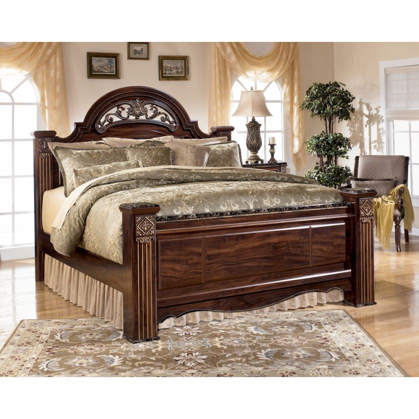 Ashley Gabriela Queen Poster Bed Dark Brown B347 57 64 98  