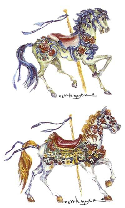 White Carousel Horses Horse 3 X 2 1/2 Waterslide Ceramic Decals 