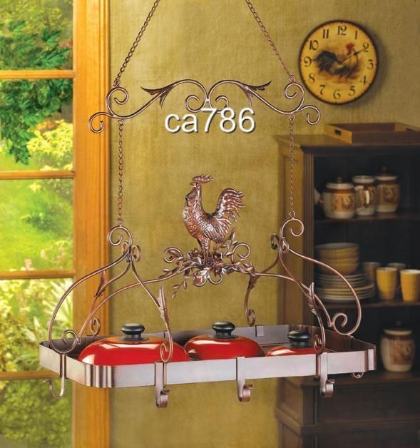 COUNTRY ROOSTER KITCHEN HANGING POT PAN HOLDER RACK NIB  