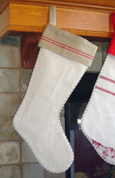 Christmas Stocking Vintage French Grain Sack  