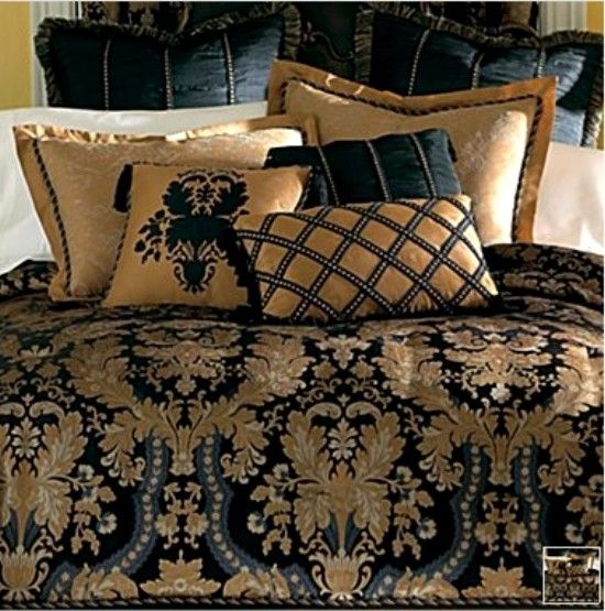 NEW CLASSIC ROYAL BLACK*GOLD LUXURIOUS COMFORTER SET KING  