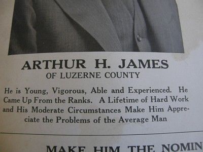 arthur james PA GOVERNER sign COAL MINE POLITICAL AD VTG industrial 