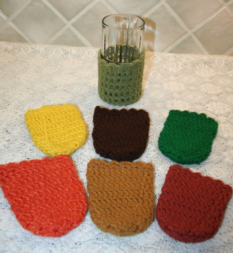 Colorful Vintage Crocheted Beverage Glass Coasters  