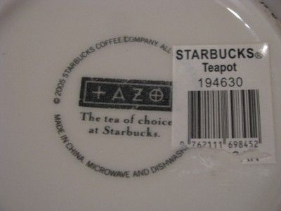 Starbucks Coffee TAZO Tea Pot & Lid New with Tag 2005  