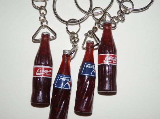 Lot of 4 Keychains MIX Mini Coca Cola Coke and Pepsi Bottles  