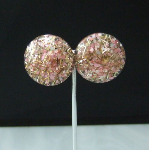 Pink Confetti Lucite Vintage Clip Earrings  