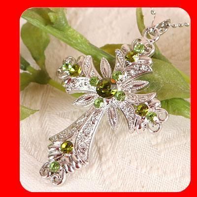 Cross pendant necklace Swarovski Olive Crystal G31  