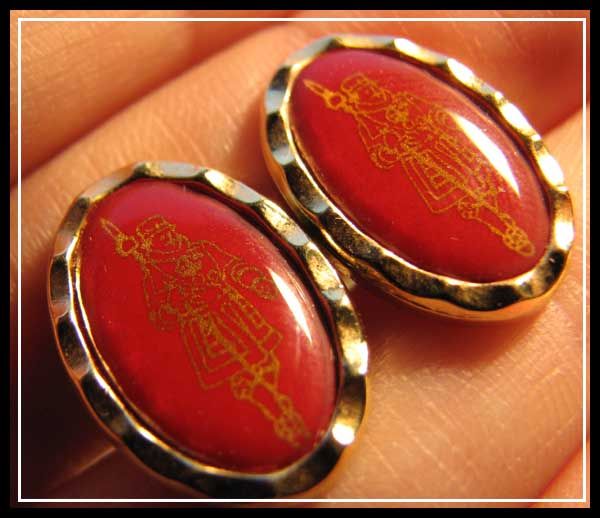 VINTAGE Gold PLATED CUFFLINKS Medieval WARRIOR PRINT  