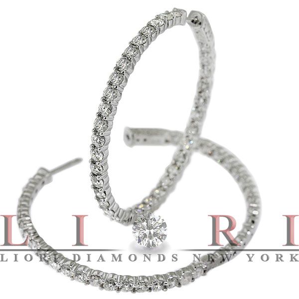 10 CT LARGE INSIDE OUT DIAMOND HOOP EARRINGS 14K GOLD  