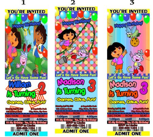 Dora The Explorer Birthday Party Ticket Invitations  