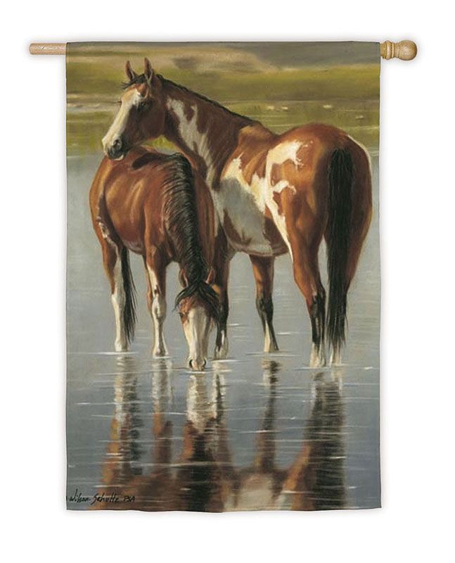 NEW* PAINT HORSES in RIVER Garden Flag NICE  