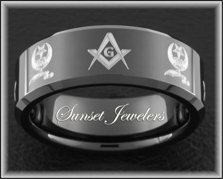 8MM BLACK TUNGSTEN SQUARE MASONIC RING SIZES 5 15  