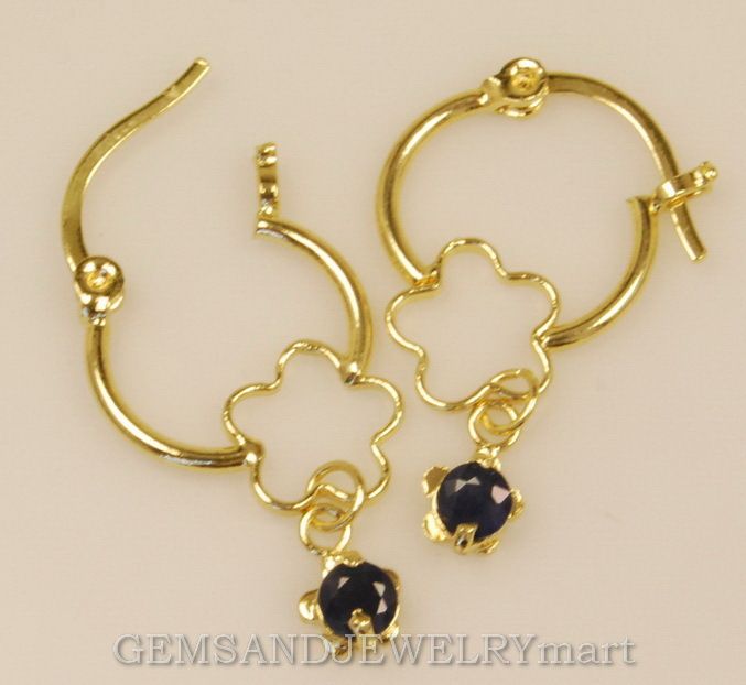 10.1 CT. Real Sapphire 18K GOLD Hoop Earrings Vintage Thai 