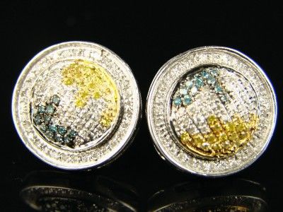 ROUND WORLD MAP GLOBE SI DIAMOND STUD EARRINGS .70 CT  