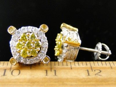 MENS LADIES CANARY 3D DIAMOND STUD XL EARRINGS 1.40 CT  