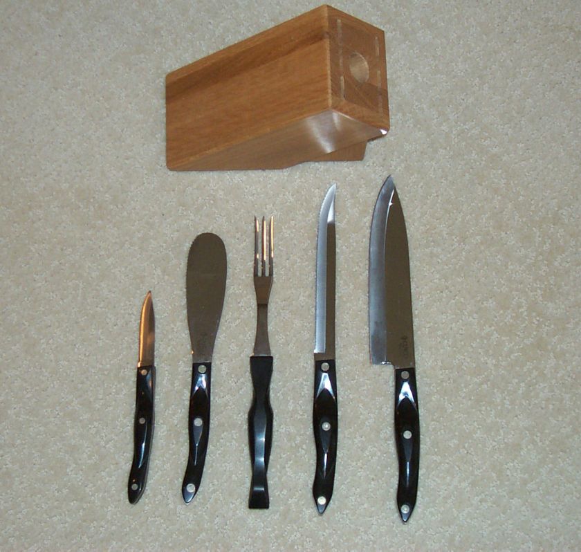 MINT CUTCO 5 PIECE ESSENTIALS CUTLERY SET w/ BLOCK   MADE IN THE USA