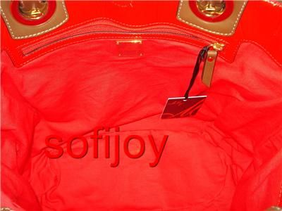 NWT Milly red coral crinkled patent leather tote w/wristlet $465 bag 