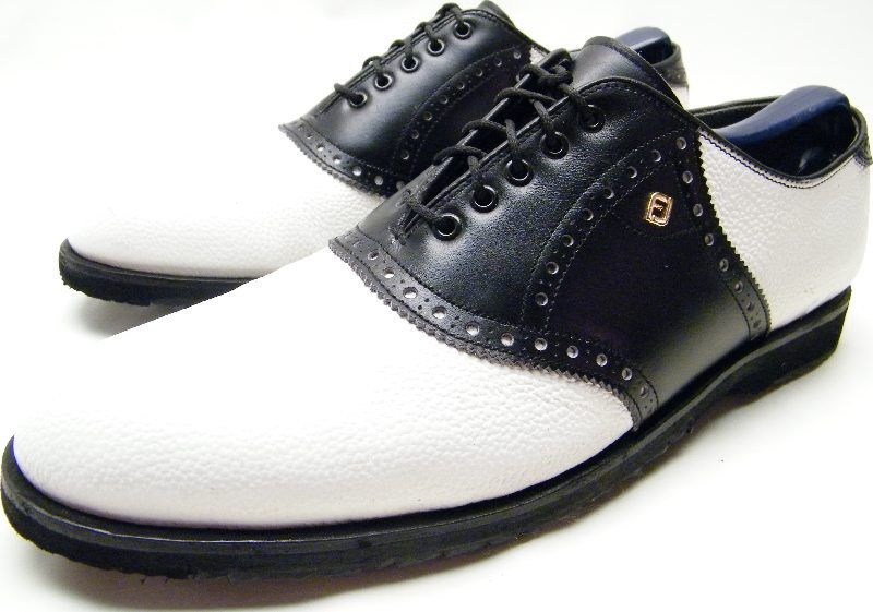 MENS FOOT JOY CLASSICS 55228 SPIKELESS BLK WHITE SADDLE GOLF SHOES SZ 