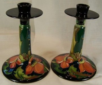 Moorcroft pair candlesticks Ryden Fields 850/7 Mint 19cm / 7.5 high 