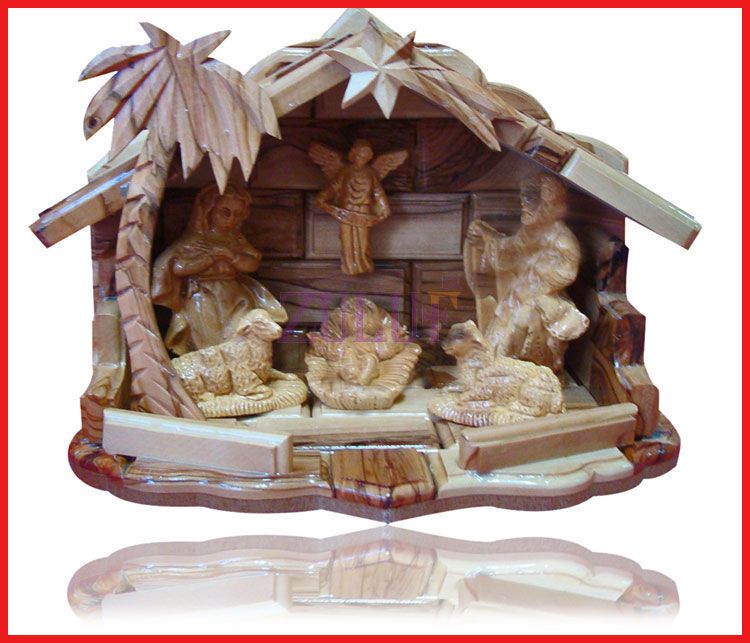   Hand Carved Olive Wood Christmas Nativity Set From Jerusalem  