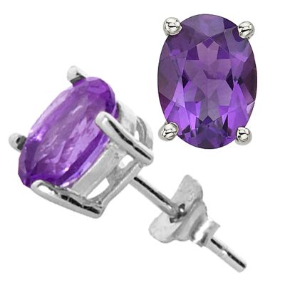 Natural Amethyst Oval Cut .925 Sterling Silver Stud Earrings