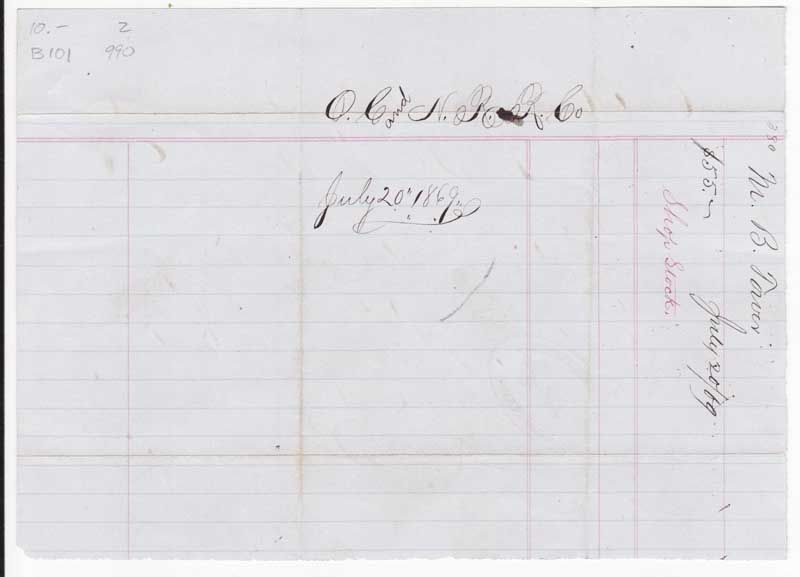 Old Col & Newport Railroad Submarine Armor 1869 Receipt  