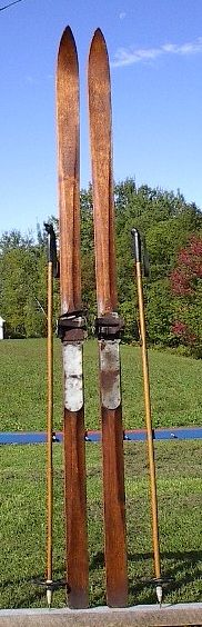 VINTAGE Wooden Skis 82 Long + Bamboo Poles ANTIQUE  