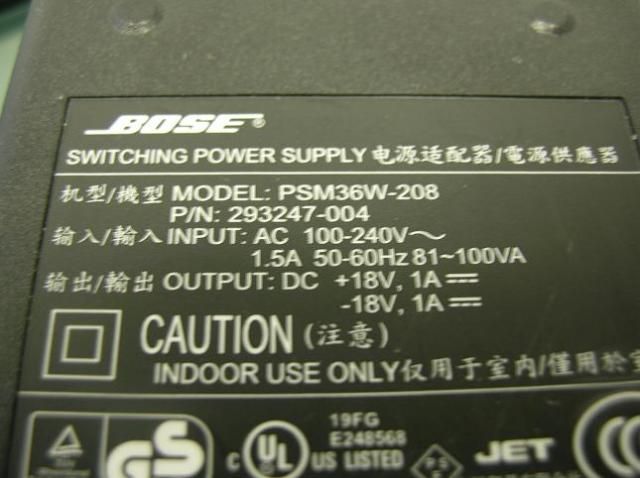 GENUINE ORIGINAL BOSE PSM36W 208 SOUNDDOCK POWER SUPPLY AC ADAPTER 