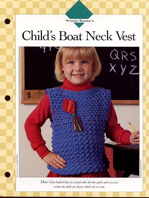 Childs Boat Neck Vest & Kite Applique Vanna Crochet Pattern Leaflet 