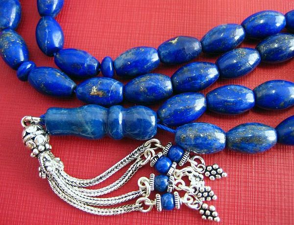 PRAYER BEADS TESBIH KOMBOLOI OVAL LAPIS & STERLING  