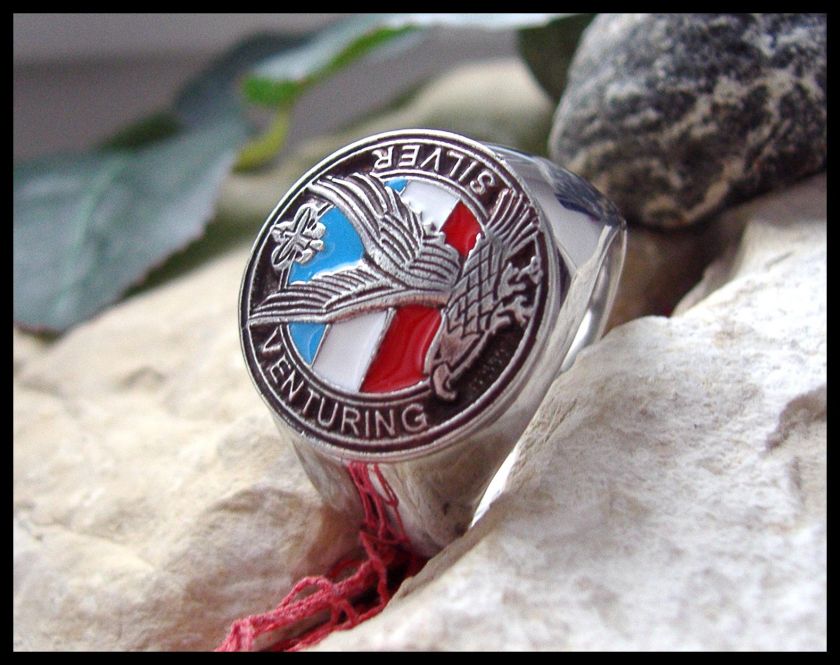 AJS © VENTURING SILVER AWARD RING EAGLE BOY SCOUT  D48  