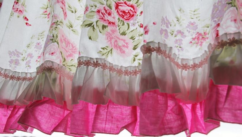  Chic Rose Ruffled Wildflower pink white kitchen curtain valance  