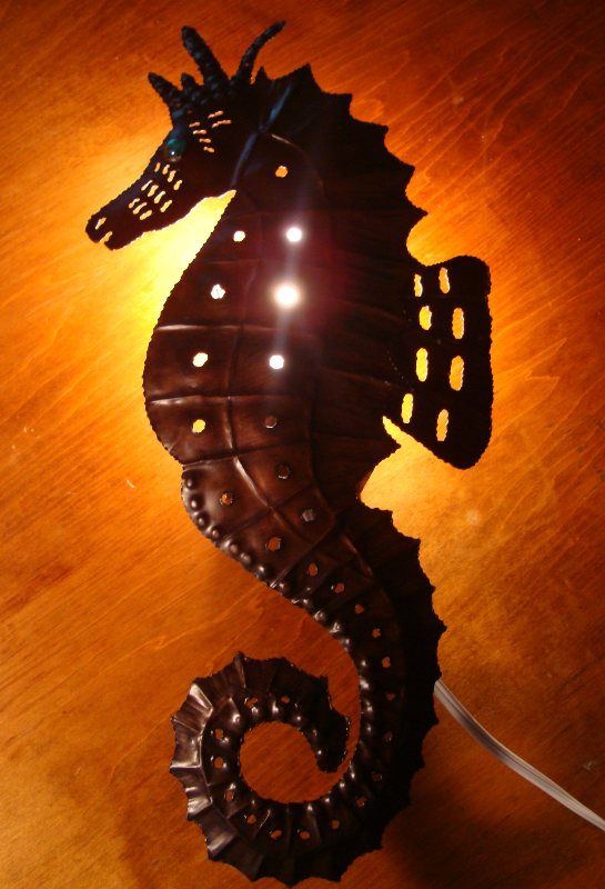 LARGE METAL SCULPTURE SEAHORSE SCONCE WALL LIGHT LAMP Nautical Beach 