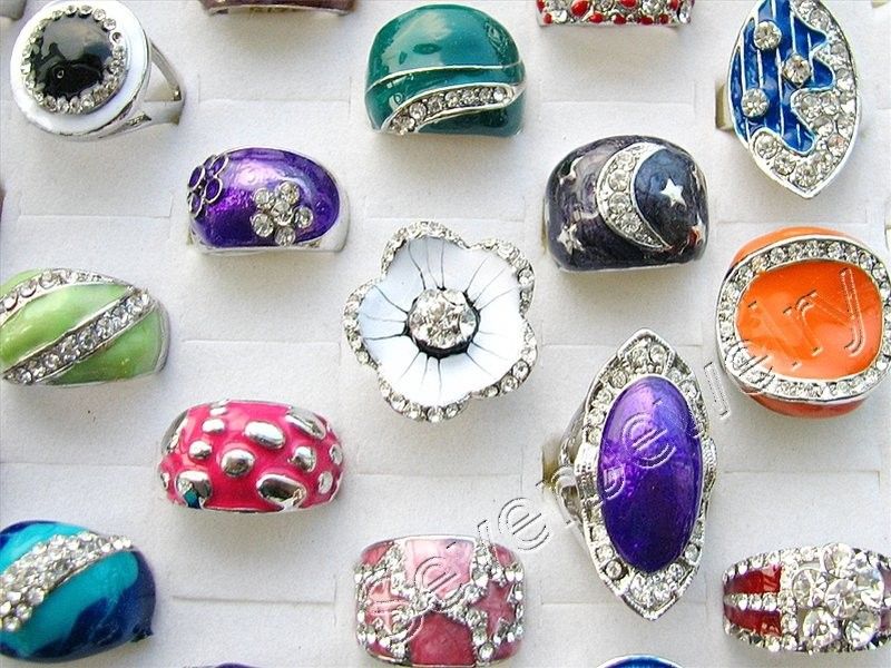   jewelry mix lots 5 pieces big craft glaze rhinestone silver rings