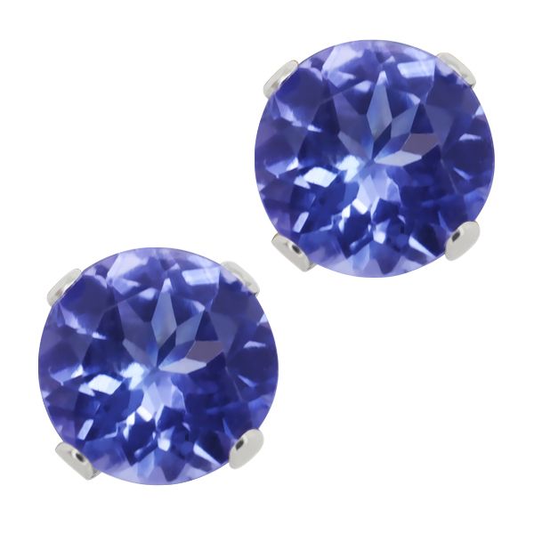   Round 5mm Genuine Tanzanite Solid 14K White Gold Stud Earrings  