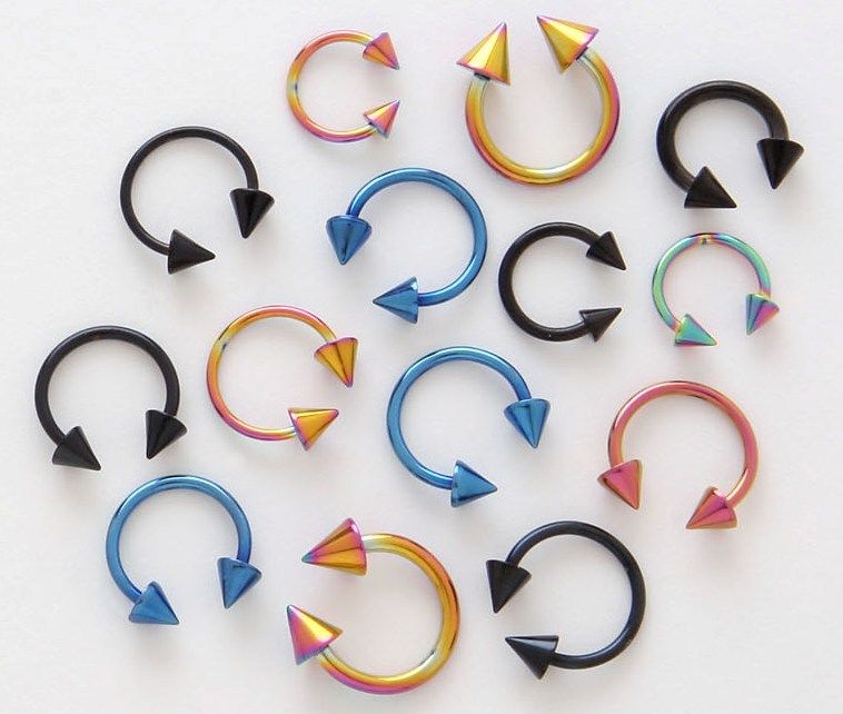 14g x 3/8 TITANIUM ANODIZED SPIKE HORSESHOE Piercings   