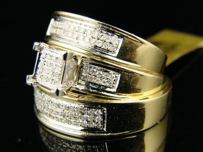 10K YELLOW GOLD WEDDING BAND ENGAGEMENT DIAMOND TRIO SET .50 CT  