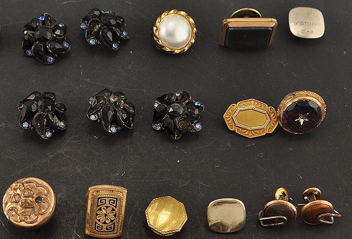   Lot Antique Victorian Mens Jewelry Cufflinks & Studs Engraved  