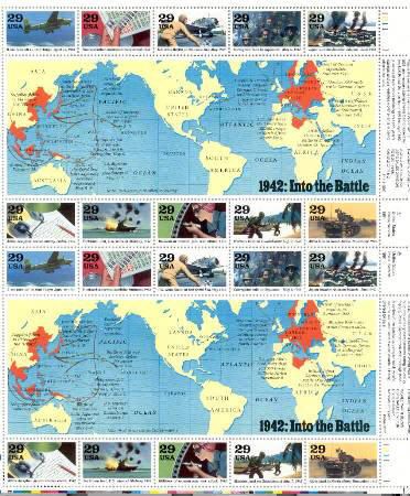 WORLD WAR II 1942 INTO THE BATTLE Sheet Stamps  